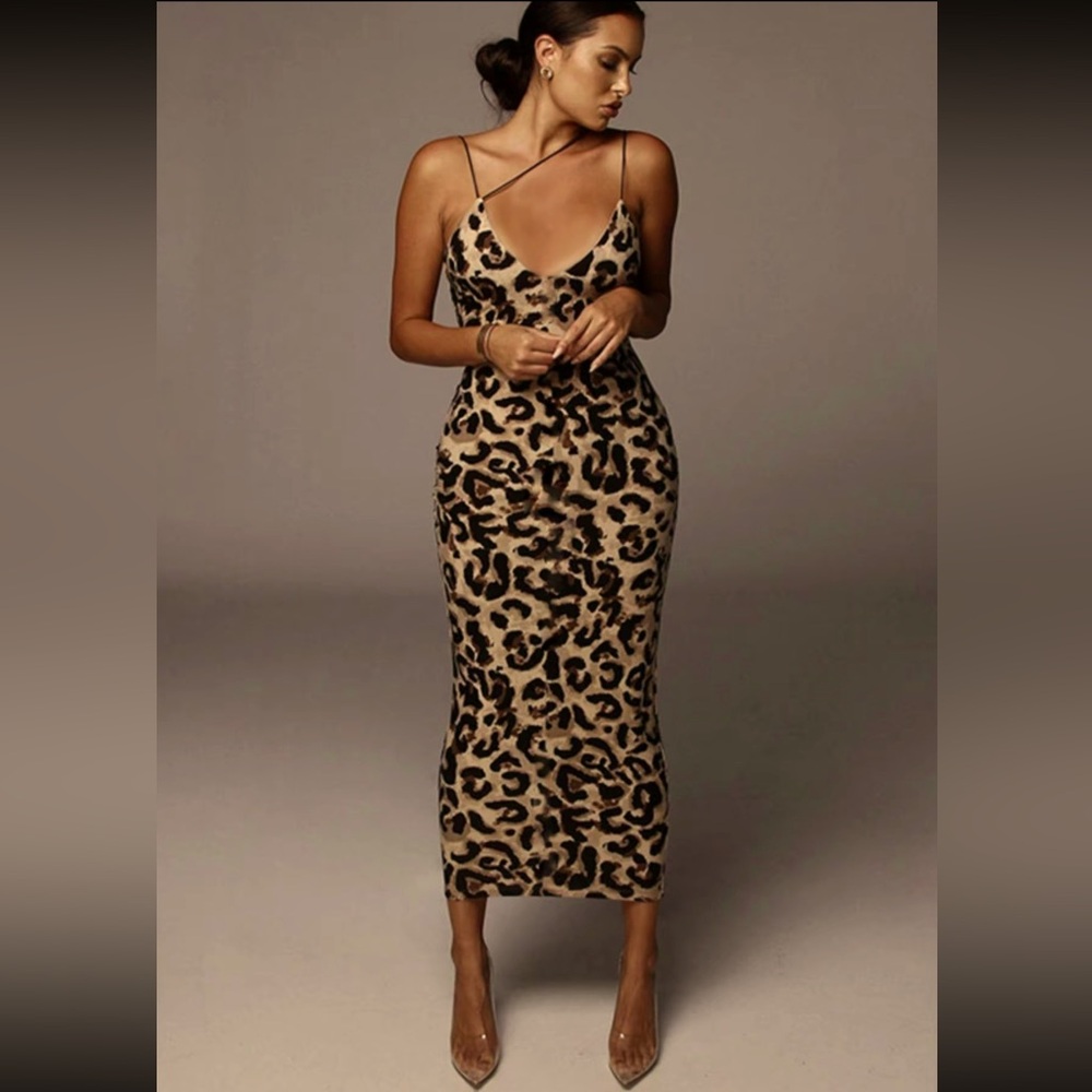 Bodycon All Over Leopard Print Cami Maxi Dress Size New Boutique